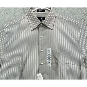 Calvin Klein Shirt Mens XL 17 34-35 Gray Pinstripe Dress Button Up‎ Pockets NEW